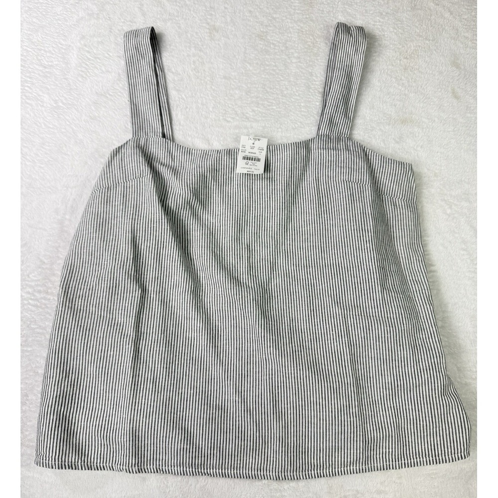 J. Crew Tank Top Womens Large Linen Blend Sleeveless White Blue Striped NWT $69